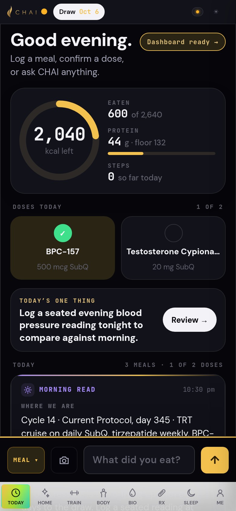 The same Today screen in the dark theme
